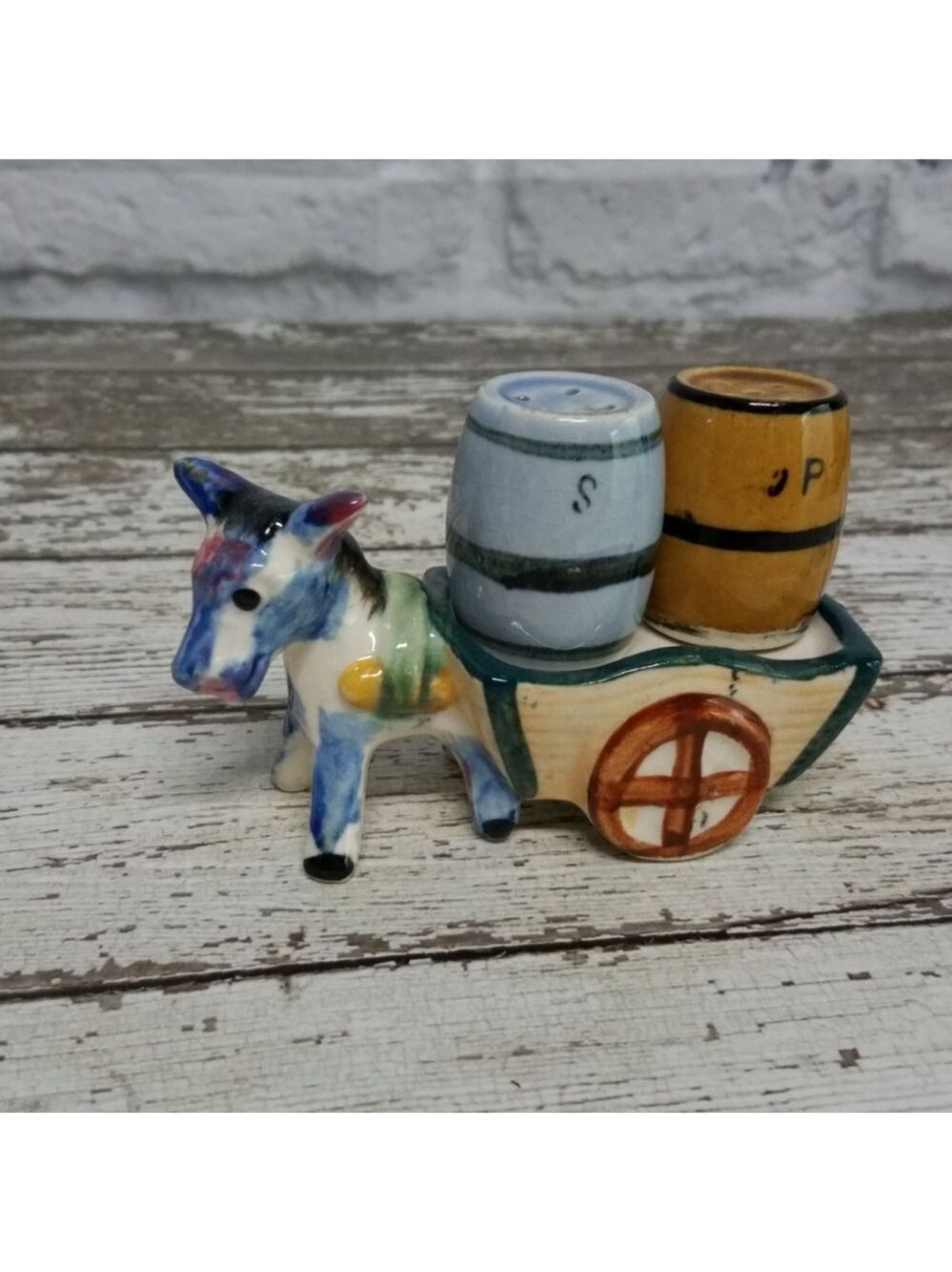 Vintage Donkey with Cart & barrels salt & pepper
